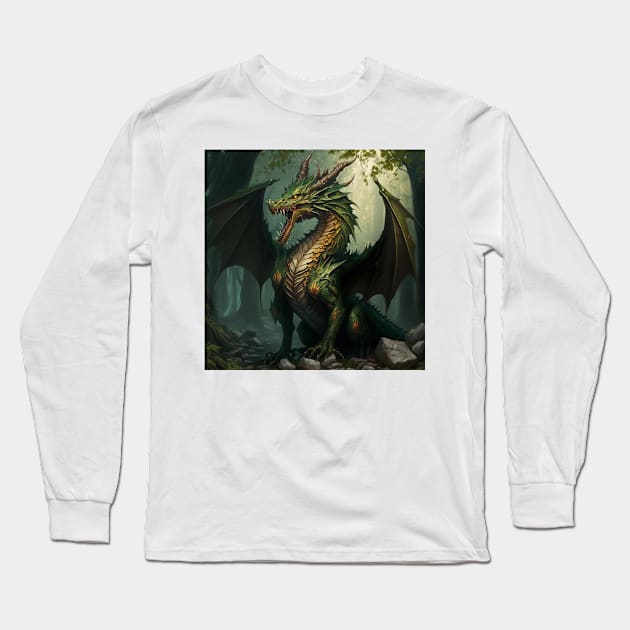 Green Dragon in the Swamp Long Sleeve T-Shirt by AICreateWorlds